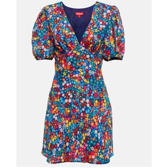 STAUD Dresses & Skirts - Staud Mini Dress Milla Rainbow Floral Puff Sleeve A Line Fairy Women Size 0